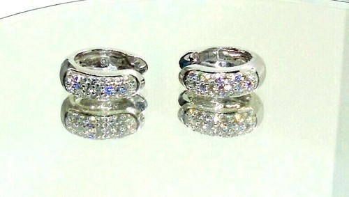 9CT HALLMARKED WHITE GOLD 0.42CT SI DIAMOND PAVE SET 14MM X 4MM HUGGIE EARRINGS - Picture 2 of 8