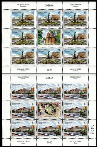 1504 Serbien 2020 - Städte Serbiens - Krusevac - Cacak - postfrisch Kleinbogen