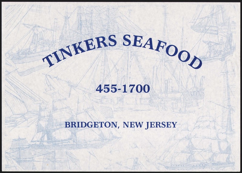 Vintage placemat TINKERS SEAFOOD various ships pictured Bridgeton New Jersey