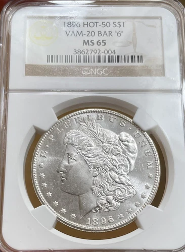 1896 Morgan Silver Dollar HOT 50 VAM-20 Bar "6" NGC MS65
