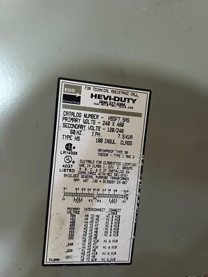 Sola Hevi-Duty Transformer HS5F75AS 240/480V