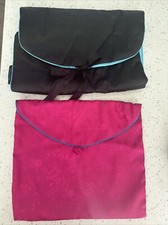 2 Vtg Satin Lingerie Travel Pouches Blk w/blue Vanity Fair  Hot Pink w/Blue