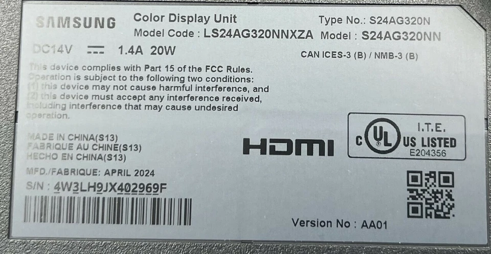 SAMSUNG S24AG320NN ODYSSEY G3 24" LED FREESYNC GAMING MONITOR LS27AG320NNXZA - Image 3 of 4