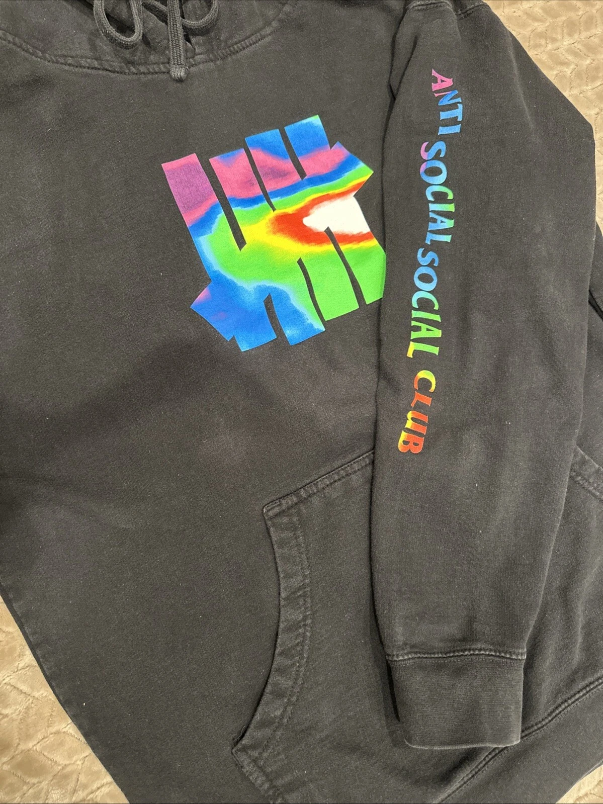 A BATHING APE (BAPE) Felpa con cappuccio multicolore nera Anti Social Social Club x Undefeated taglia L