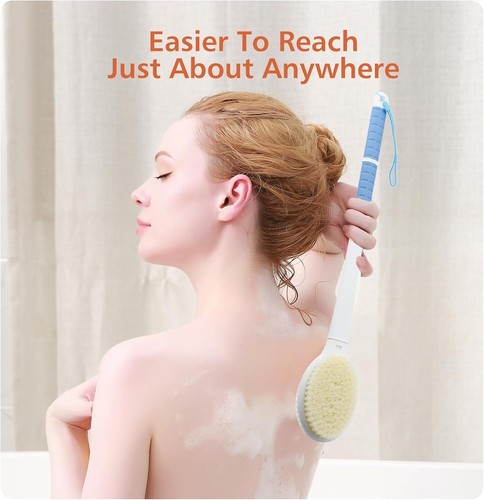 Shower Brush with Soft & Stiff Bristle Extra Long Handle Dual-Sided Back Scruber - Picture 6 of 22