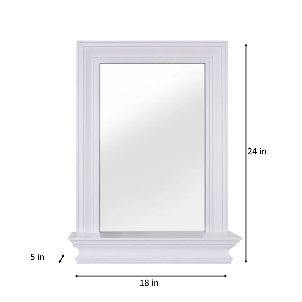 Teamson Home Stratford Wooden Wall Mirror with Storage Shelf, White - Image 3 of 4