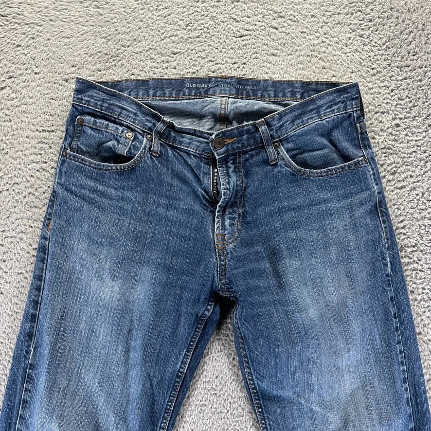 Old Navy Jeans Mens 32x34 Blue Straight Cotton Distressed Medium Wash Workwear - Image 2 of 4