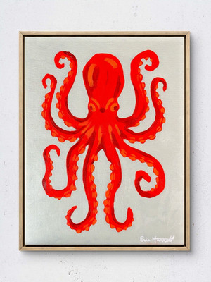 Original Octopus Ocean Art 14x11 Canvas Bold Expressionist Signed Painting Decor