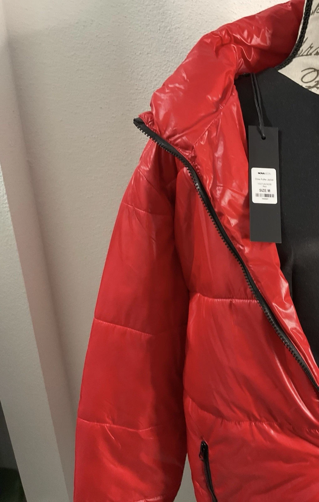 NOVAMEN Men’s Red Medium Quilted Long Sleeved Puffer Jacket Full Zip - product detail image 6