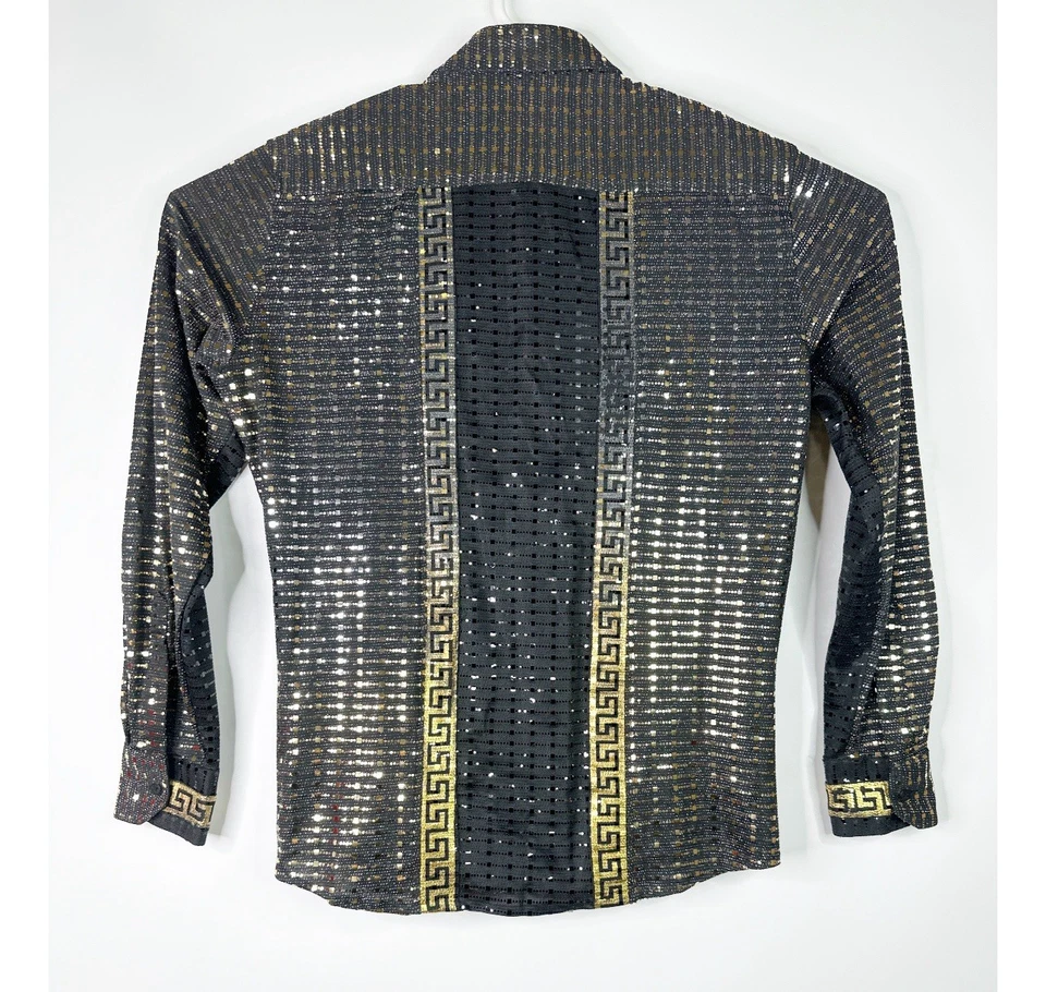 Barabas Long Sleeve 90s Look Sequin Button Down Mens Shirt Size L - Image 2 of 4