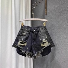 Fashion Women Denim Shorts Leaky Pocket Worn Washed Retro Sexy A Word Denim Supe