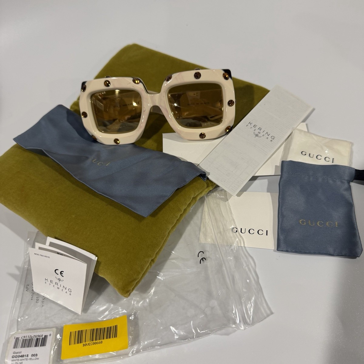 Rare Gucci Hollywood Forever Crystal Bling Square Gold Mirrored
