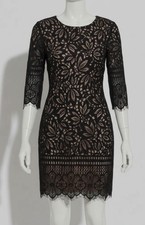 Kensie Women Black Lace Crewneck 3/4 Sleeve Sheath Dress Sz 6