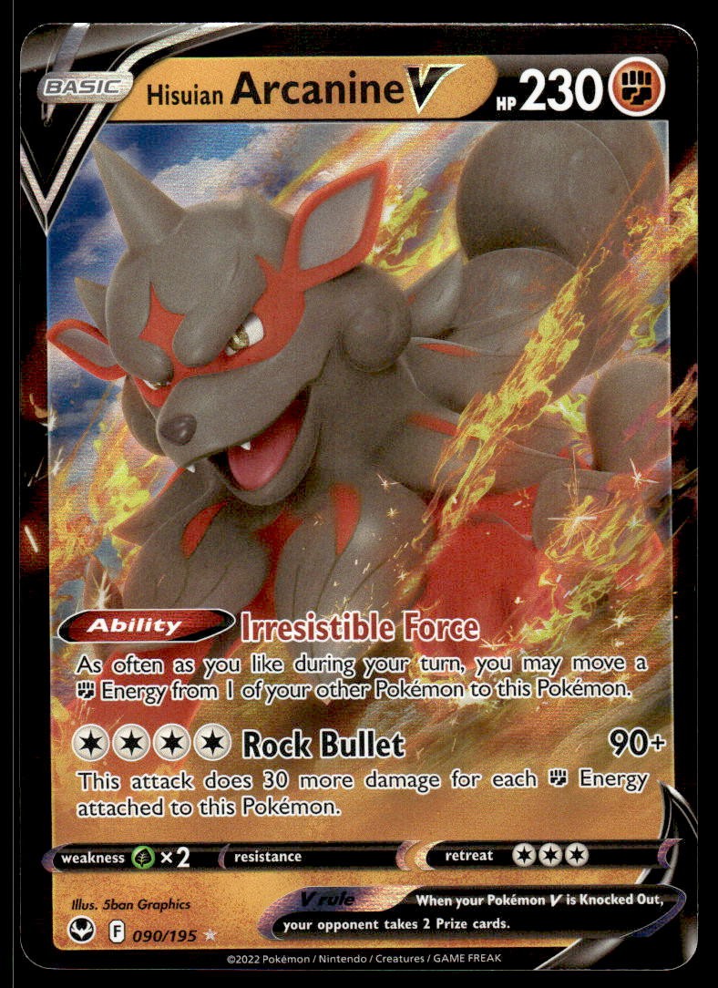 Pokemon TCG SWSH12: Silver Tempest #090/195 Hisuian Arcanine V NM