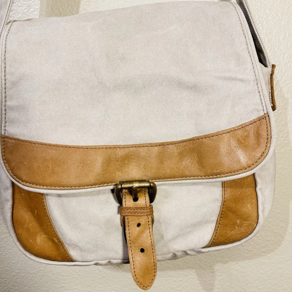 Bolso de mensajero de campo vintage LL Bean tostado de lona y cuero Y2K Foto 2 de 4