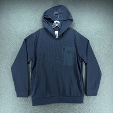 Adidas Hoodie Mens L Navy Blue Pullover Sweatshirt Zip Chest Pocket Activewear
