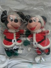 Disney Store Santa Mickey  Santa Minnie 7" Mini Bean Bag Plush Christmas NWT