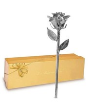 Real Rose Dipped in Platinum, Handcrafted Preserved Rose in Luxury Goldbox