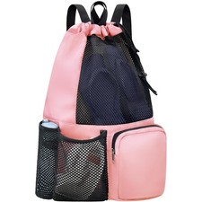 Swim Bag Mesh Beach Drawstring Backpack with Wet Pocket Waterproof for Gym Wo...
