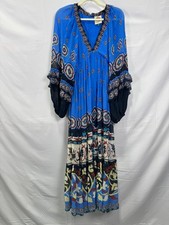 FARM Rio Multicolored Anika Tiles Blue Maxi Dress Size XS with Fabric Snags