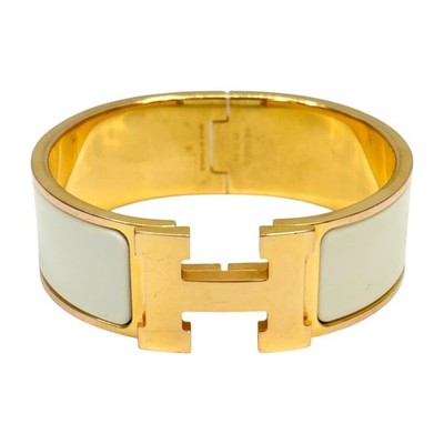HERMES Clic Clac Bracelet White Enamel Gold Plated