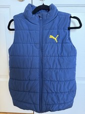 PUMA Boys' Full Zip Mock Neck Quilted Puffer Vest Blue, Size M 10-12 