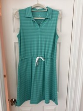 T By Talbots Dress Womens Green Stripe Blouson Pockets Rope Drawstring Medium