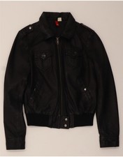 H&M Womens Bomber Leather Jacket EU 36 Small Black Leather BG09
