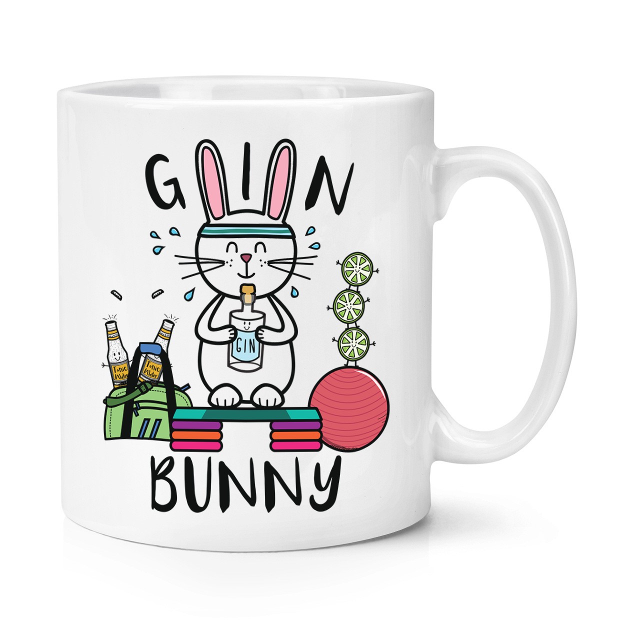 Gin Bunny 10oz Mug Cup Funny Rabbit Gym Joke Animal Fitness
