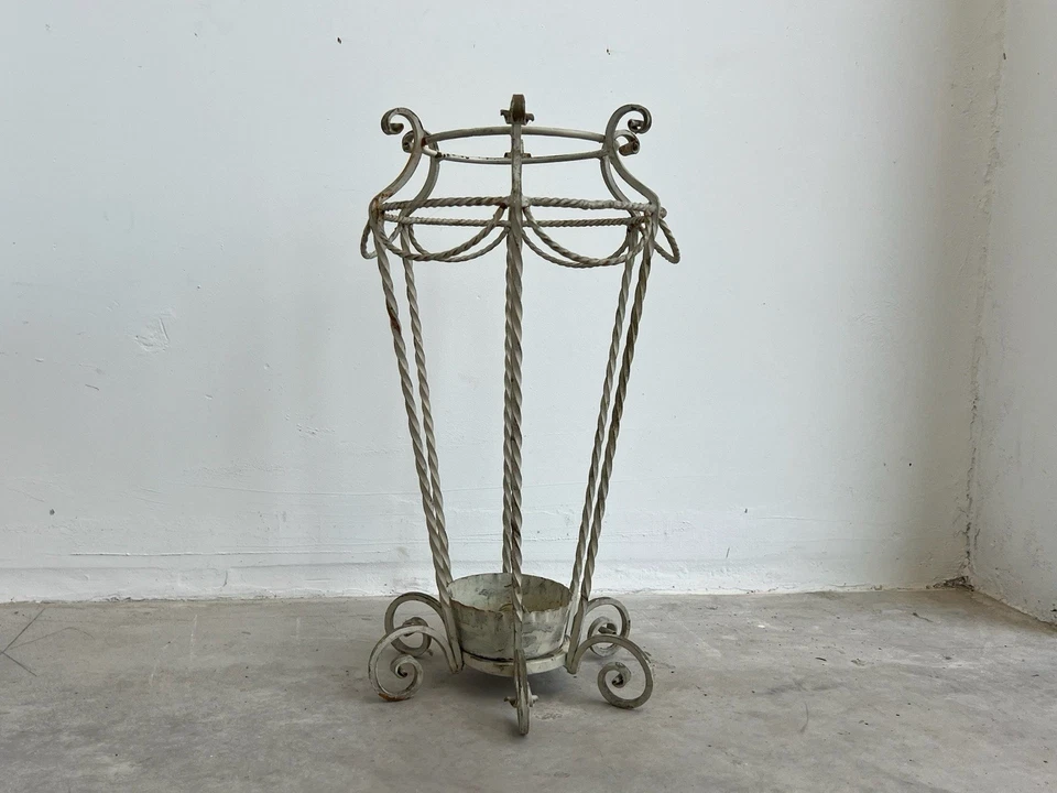 Elegant Original Vintage Umbrella Stand Wrought Iron Metal Cream White Rare - Image 3 of 4