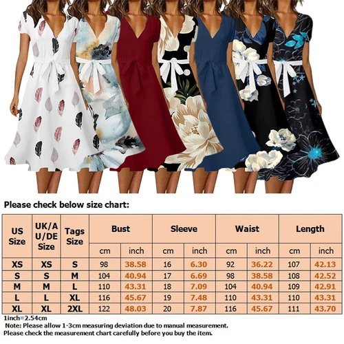 Damen Midikleid V-Ausschnitt Sommer Sommerkleid Damen Freizeit Urlaub Kurzarm - Bild 3 von 17