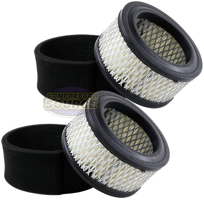 2 New Air Compressor Air Intake Filter Elements with Pre-Filters