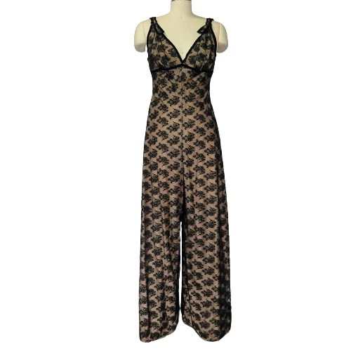 Vintage 50's Glydons Hollywood Lace Jumpsuit Romper Size S 34 Wide Leg Lounge - Image 3 of 4