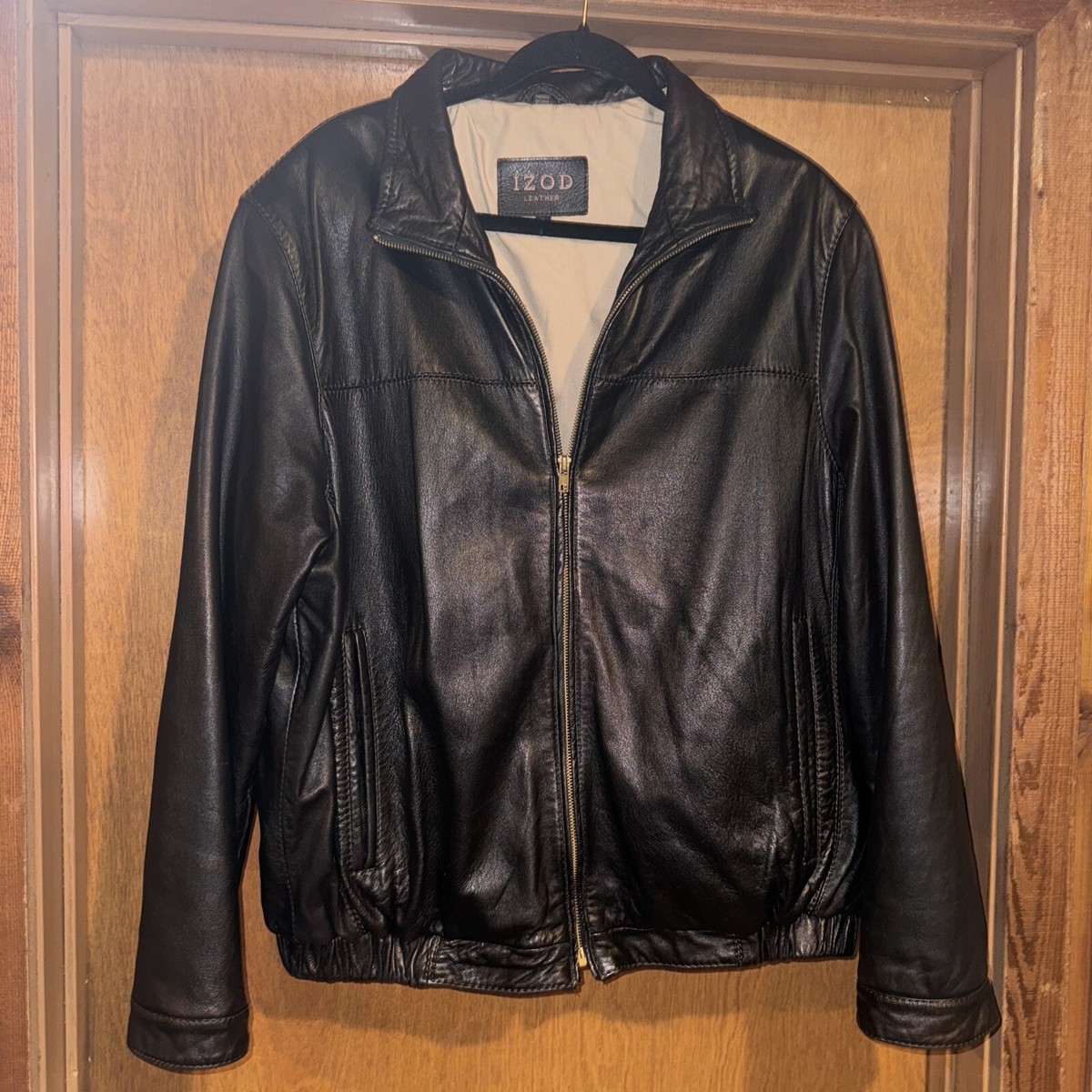 IZOD Mens Black Leather Jacket sz XL Minimal Wear Zip NICE! | eBay