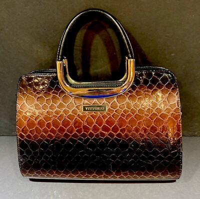 Vittorio Snake Embossed Italian Faux Leather Hand Bag Purse Brown