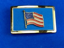 United States of America FLAG raised western belt buckle blue background