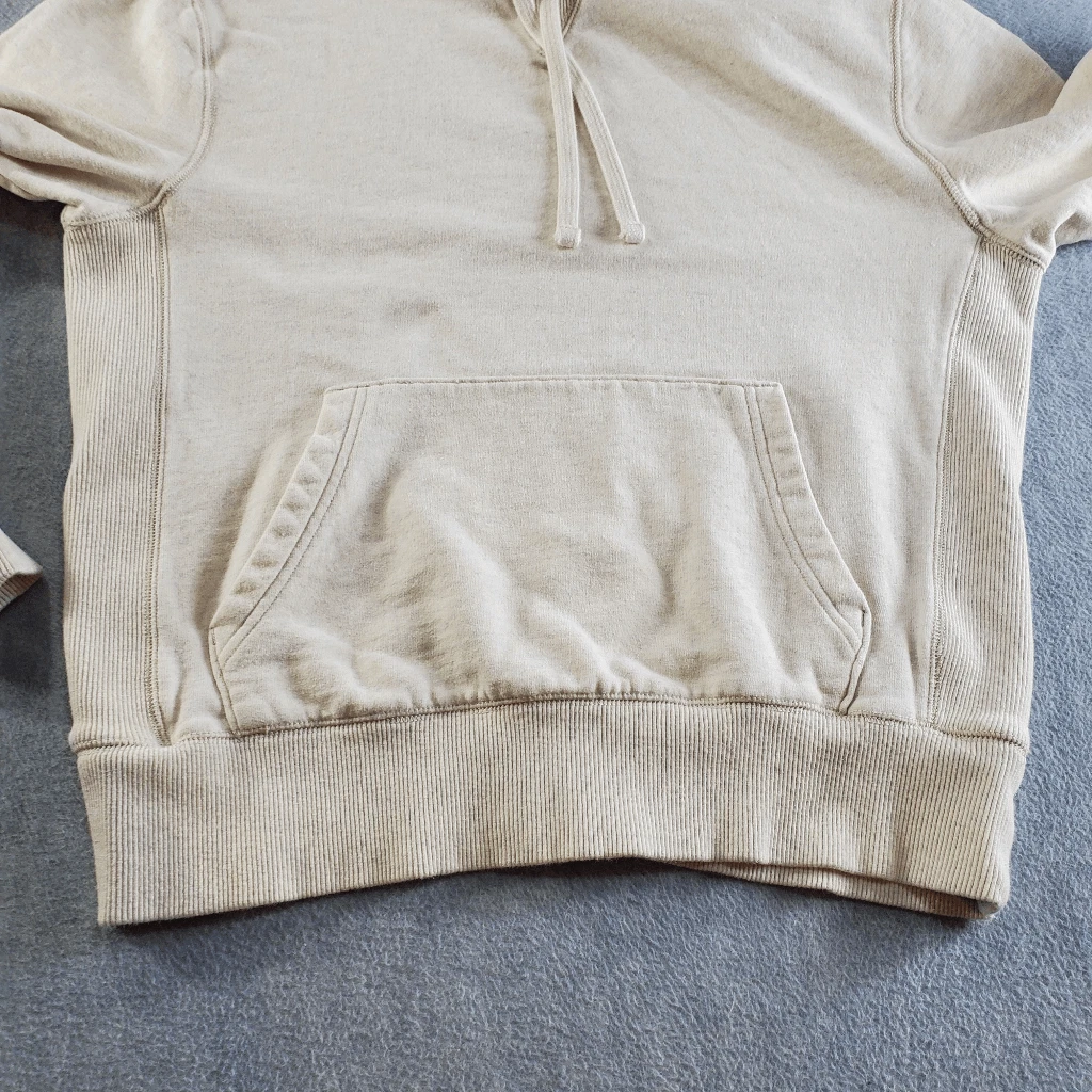 OFF WHITE Felpa con cappuccio vintage American Eagle donna piccola crema cordini a quadri maglione solido