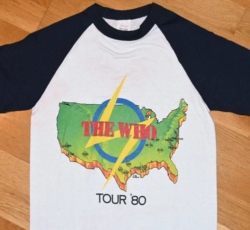 THE WHO concert 70's 80's USA Tour raglan jersey 1980s vintage concert t-shirt, vintage, size S, single stitch, B+ condition