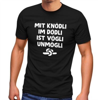 Herren T-Shirt Mit Knödli im Dödli ist Vögli unmögli lustig Toiletten-Witz