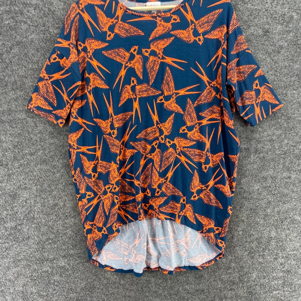 Camiseta LulaRoe Mujer XXS Azul Estampado Pájaro Cuello Redondo Manga Corta Rayón Informal Foto 4 de 4