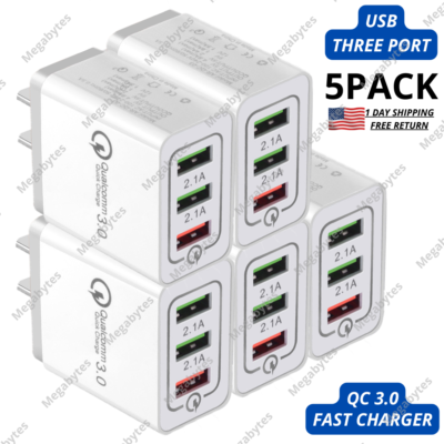 3-Port USB 3.0 Fast Wall Charger Block – LCD Display, Universal 100-240V – Portable Power Adapter