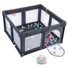 Baby Playpen with 50 Balls  Indoor Outdoor Playard for Toddlers, 47"x47", Gray
