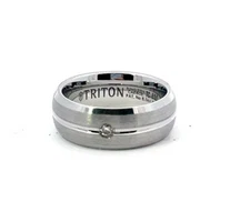 Triton White Tungsten Carbide Center Groove .07ct Genuine Diamond 8mm Band Ring