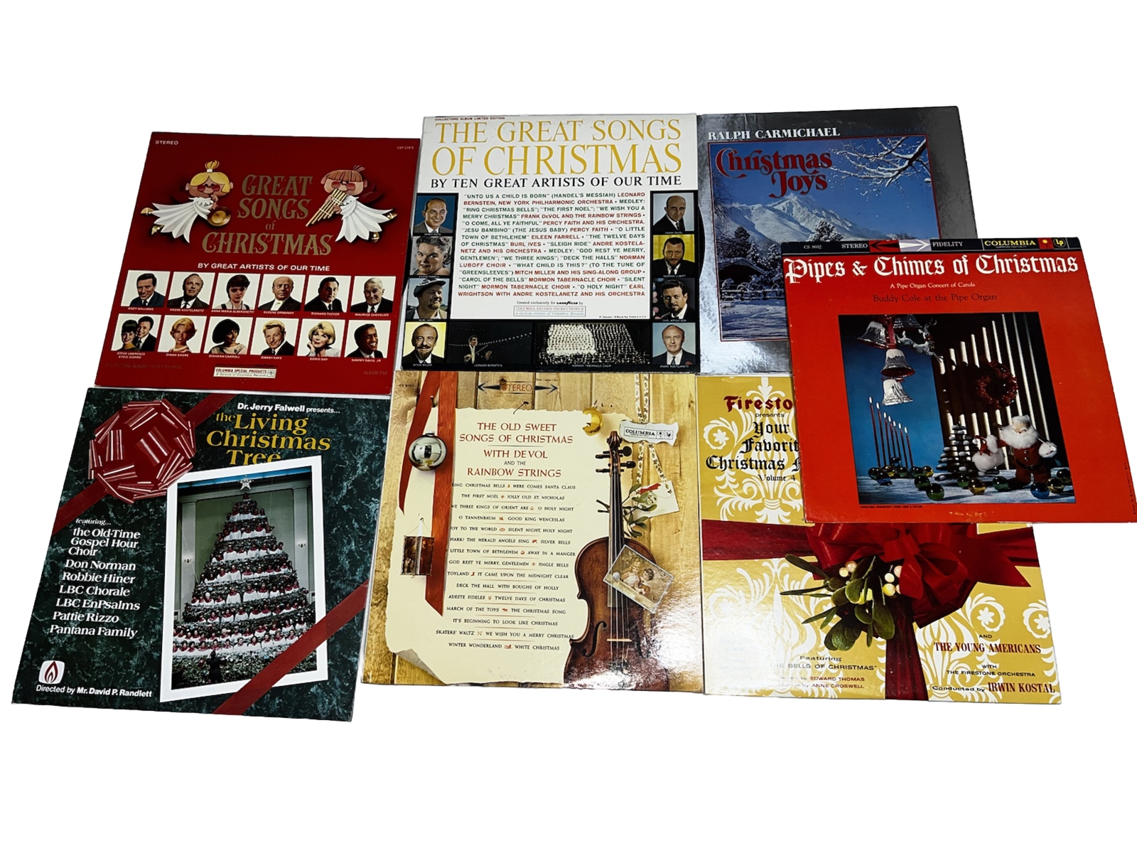 Vintage Christmas vinyl lot - 7 LPs Firestone Carmichael Falwell 33 RPM-image