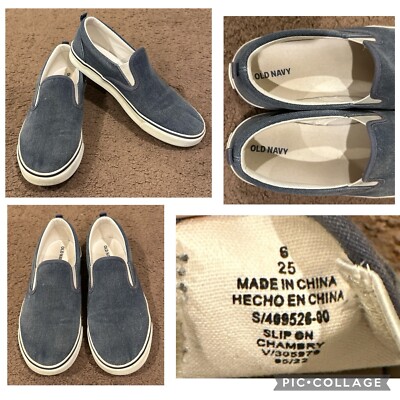Old Navy Boys Slip-On Shoes - Youth US 6 - Chambray Blue Canvas Sneakers