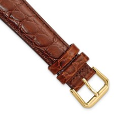 16mm Short Brown Alligator-Style Grain Leather Gold-tone Buckle Watch Band
