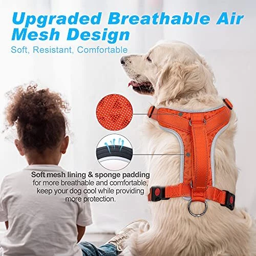 Dog Harness No Pull, Dog Vest Harness with Dog S (Chest: 19.7-23.6") Orange