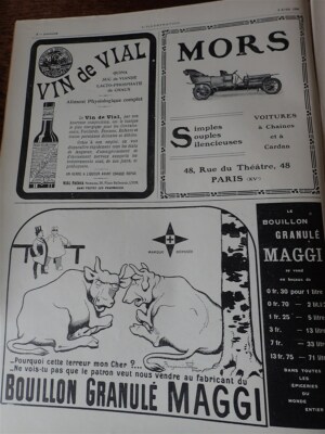 MORS Auto + MAGGI von RABIER + VIAL Reklame Papier ILLUSTRATION 1908 Kragen