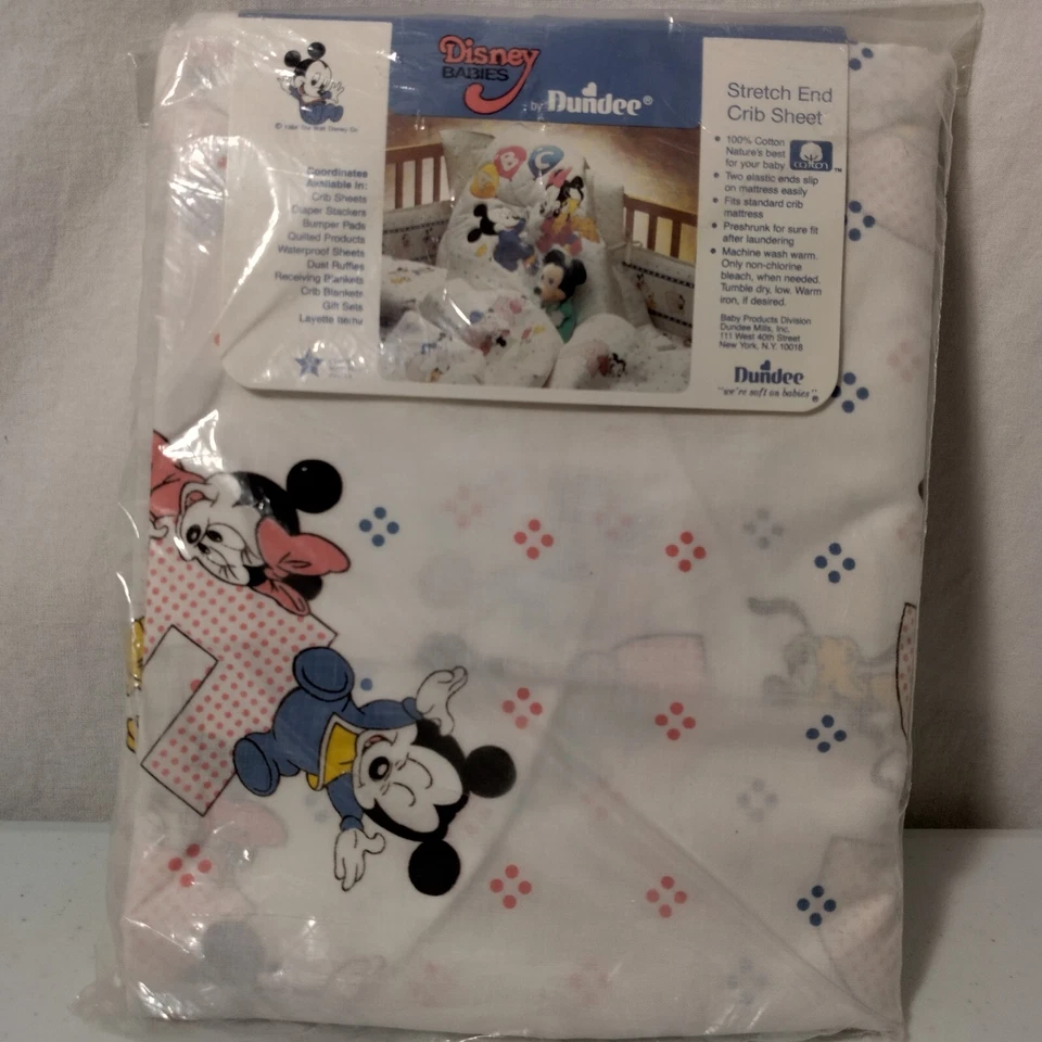 Sábana Cuna Dundee Vintage Bebés Disney 28x52 Blanca ABC Mickey Minne Nueva de Lote Antiguo Foto 2 de 4