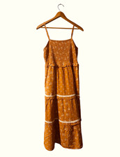 Boho Prairie Universal Thread Mustard Orange Floral Smocked Midi Dress M